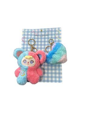 Trinkets & Treasures Plush Bear & Heart Keychain Set Multicolor Cute & Fluffy Ac